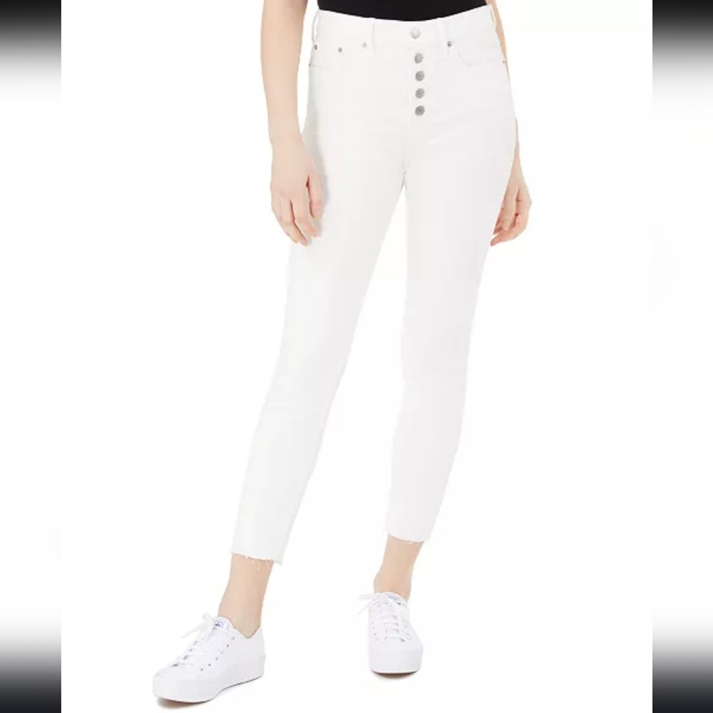 Calvin Klein High Rise Skinny Jeans White Button-Fly Raw Hem Ankle Size 29 NWOT